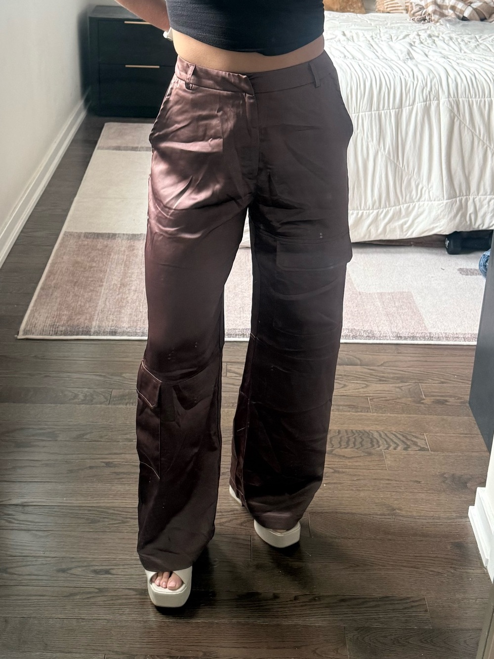 Et Clet Brown Satin Cargo Pants - Medium